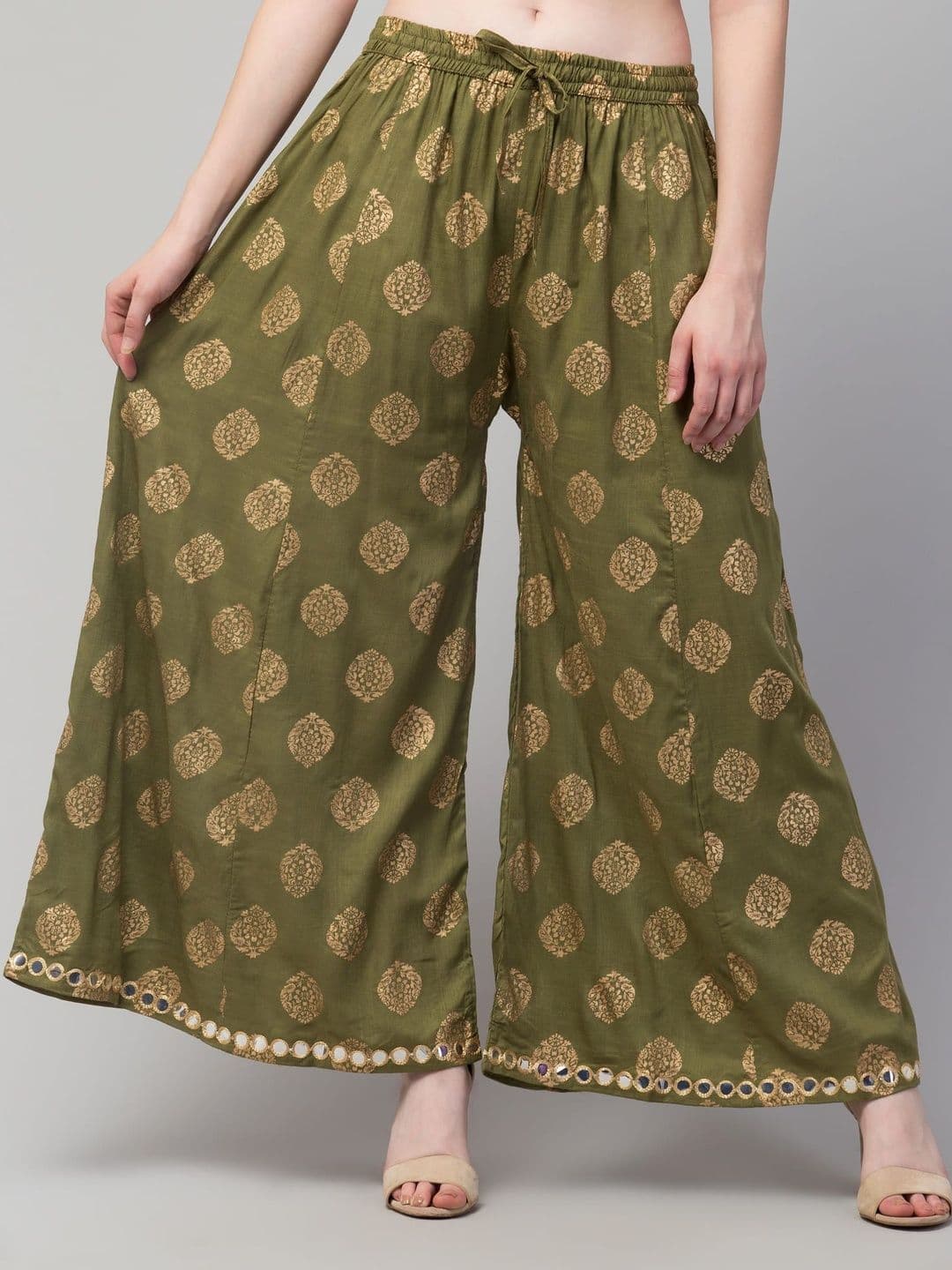 SHAUKIYA Women Ethnic Motifs Printed Flared Knitted Ethnic Palazzos - view 1