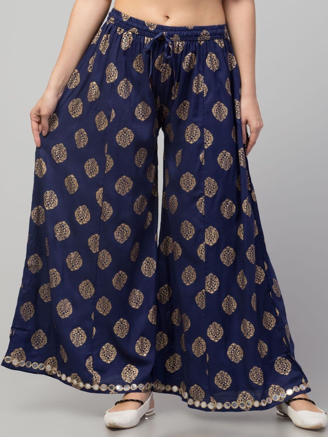 SHAUKIYA Women Ethnic Motifs Printed Flared Knitted Ethnic Palazzos - view 1