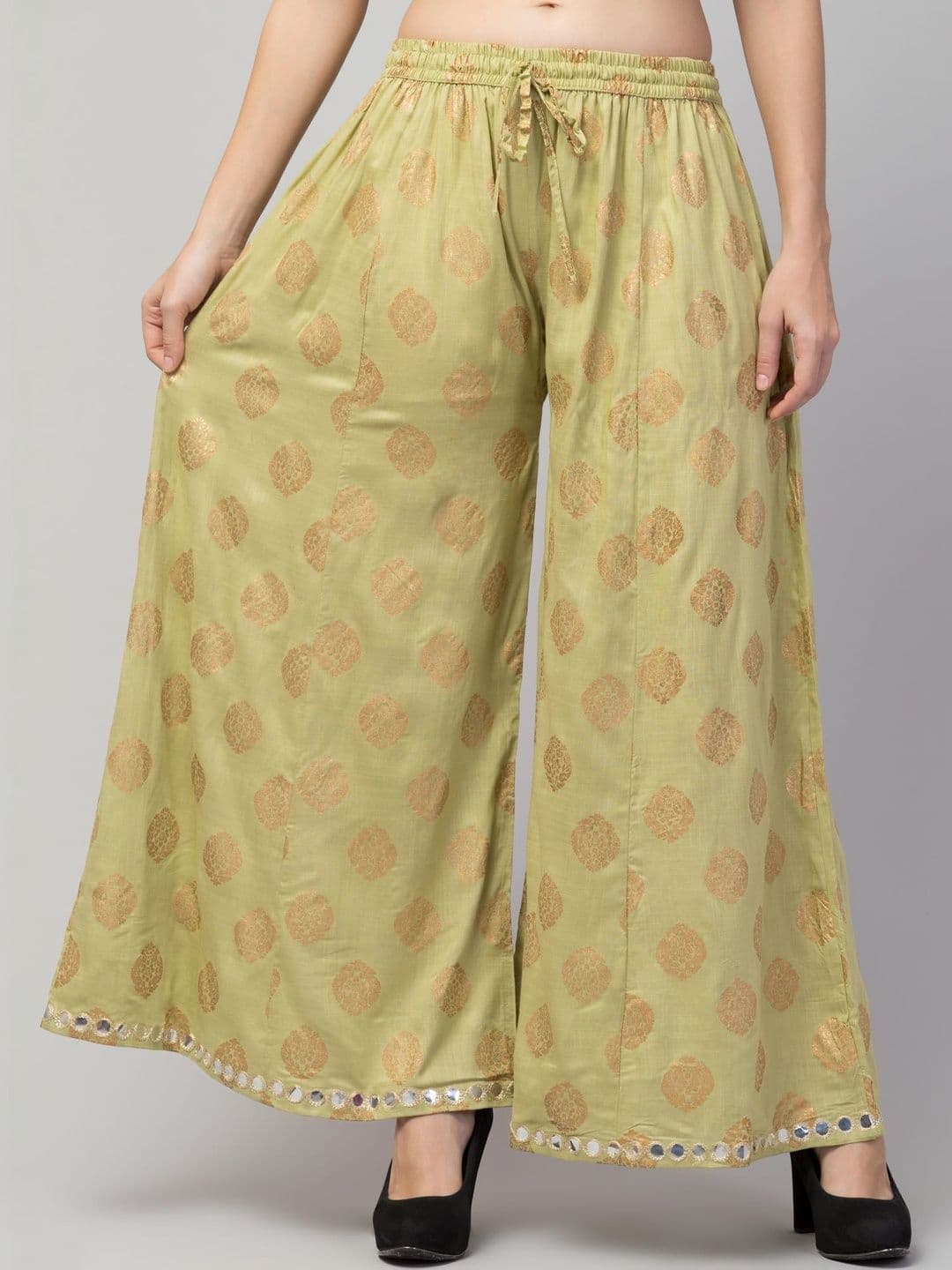 SHAUKIYA Women Ethnic Motifs Printed Flared Knitted Ethnic Palazzos - view 1