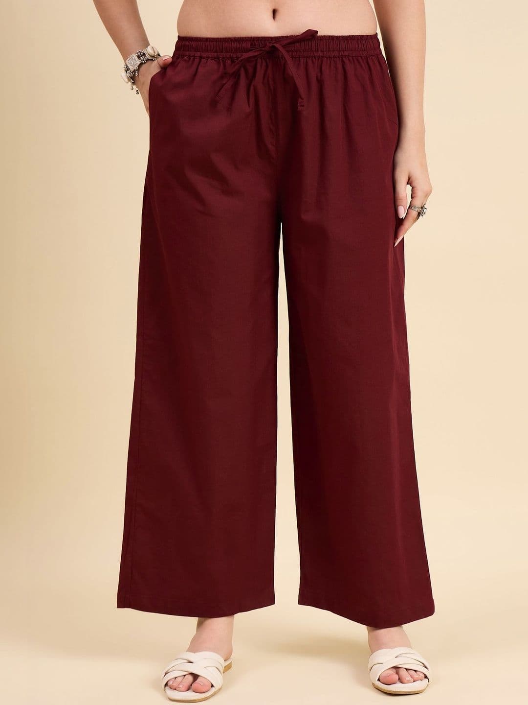 Keitra Women Elastic Waist Relaxed Fit Cotton Casual Palazzo Pants - view 1