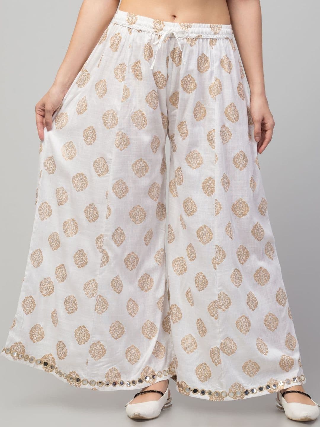 SHAUKIYA Women Ethnic Motifs Printed Flared Knitted Ethnic Palazzos - view 1