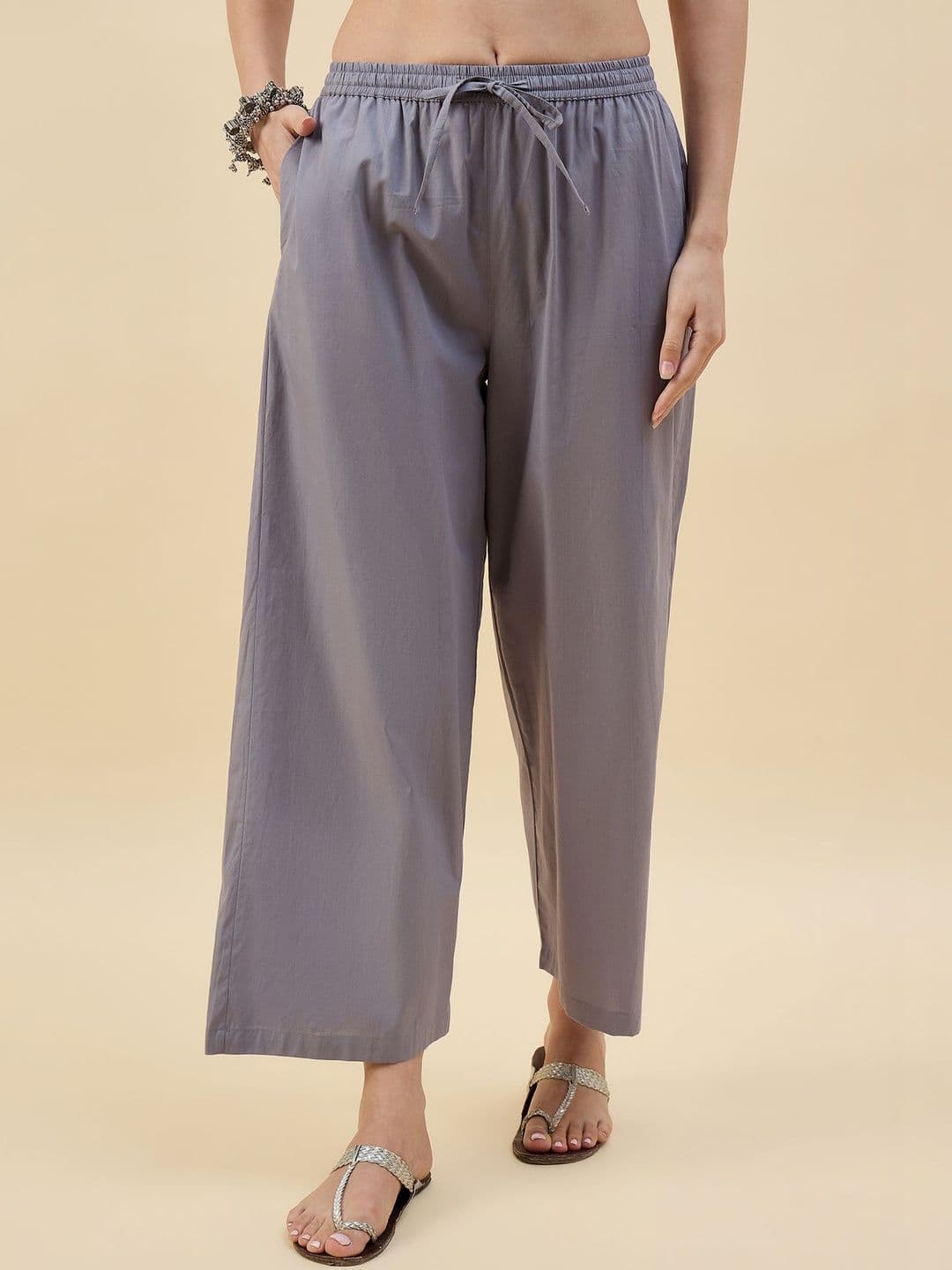 Keitra Women Elastic Waist Relaxed Fit Cotton Casual Palazzo Pants - view 1