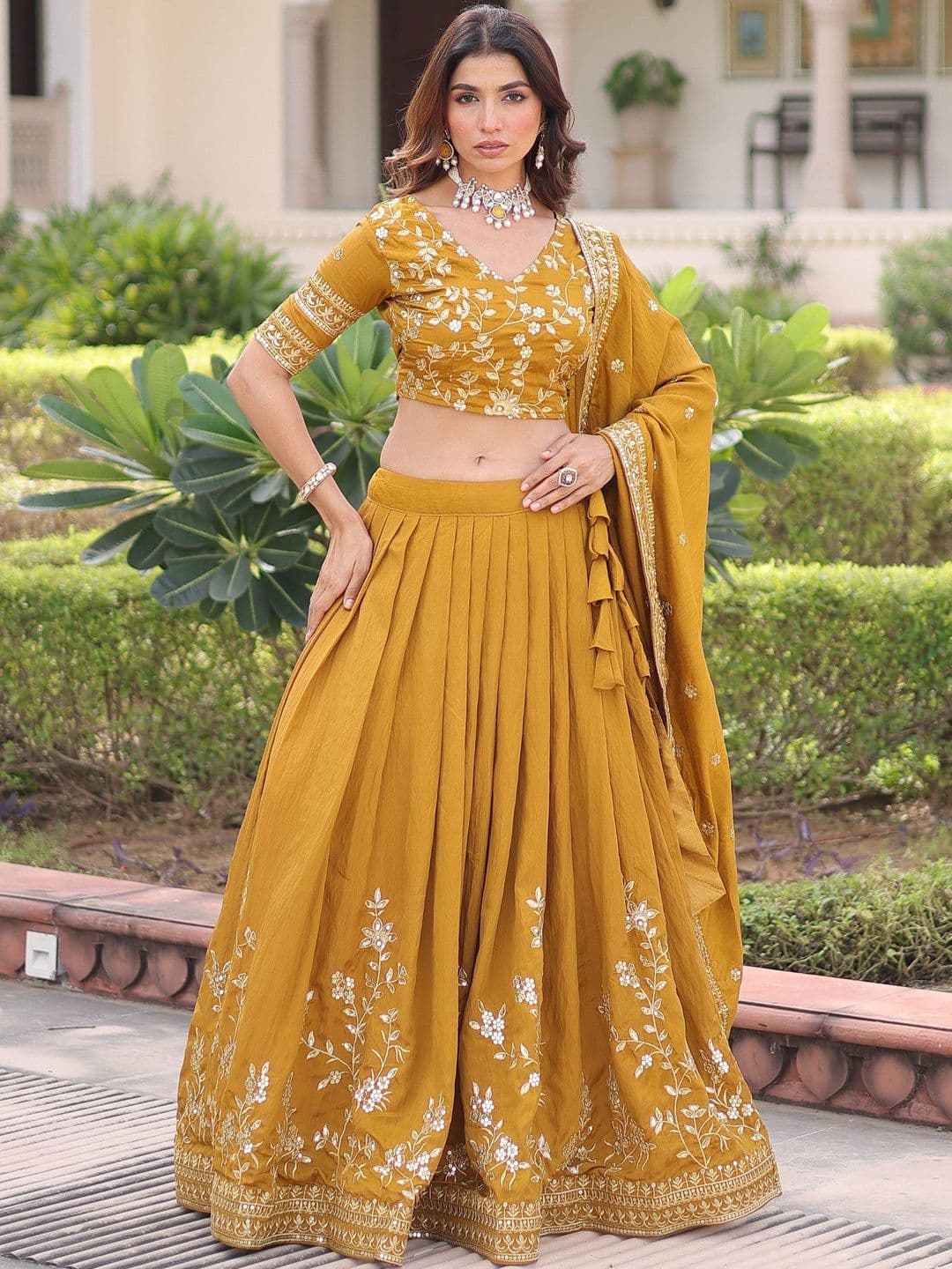 STUTIRUPA ART Embroidered Thread Work Semi-Stitched Lehenga & Blouse With Dupatta - view 1