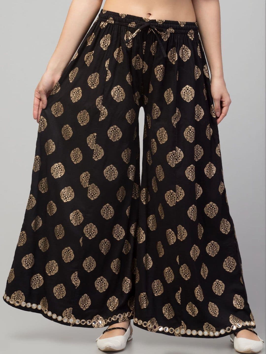 SHAUKIYA Women Ethnic Motifs Printed Flared Knitted Ethnic Palazzos - view 1