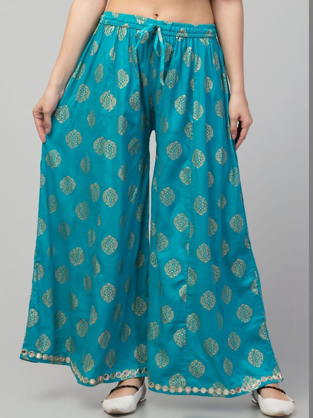 SHAUKIYA Women Ethnic Motifs Printed Flared Knitted Ethnic Palazzos - view 1