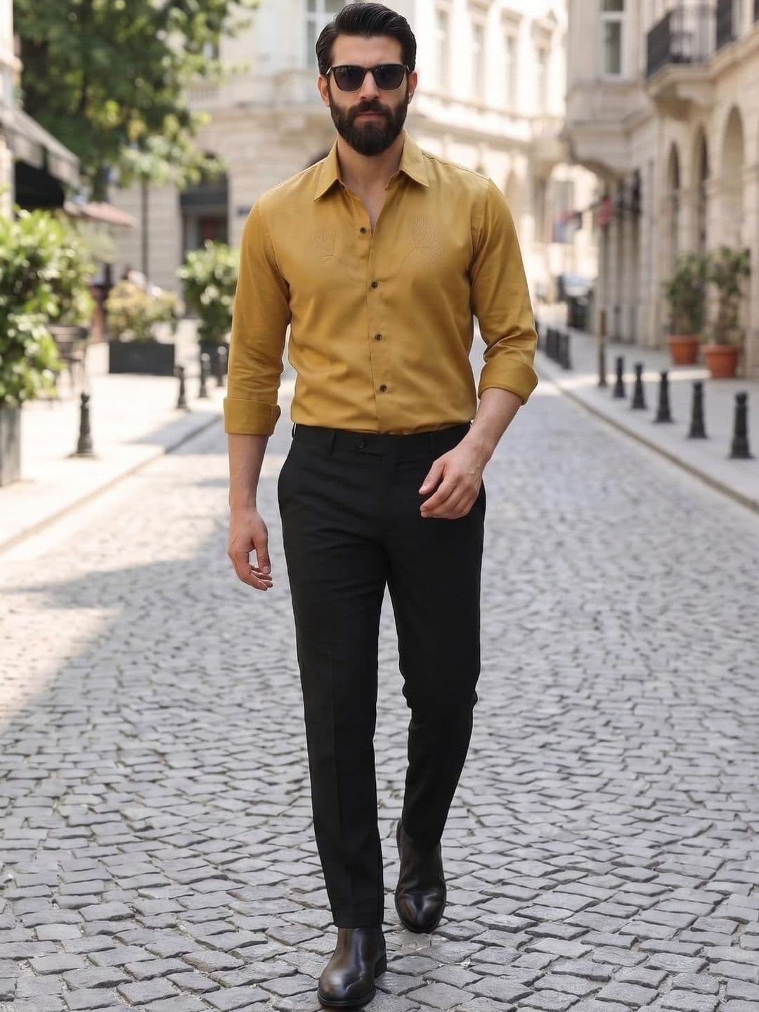 INDOPRIMO Men Yellow Satin Floral Casual Shirt - view 1