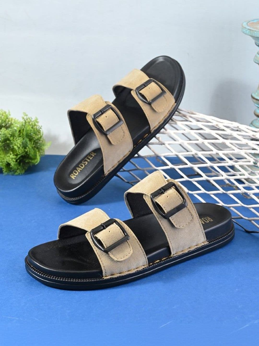 The Roadster Lifestyle Co Men Beige Slip-On Casual Buckle Strap Sandals - view 1