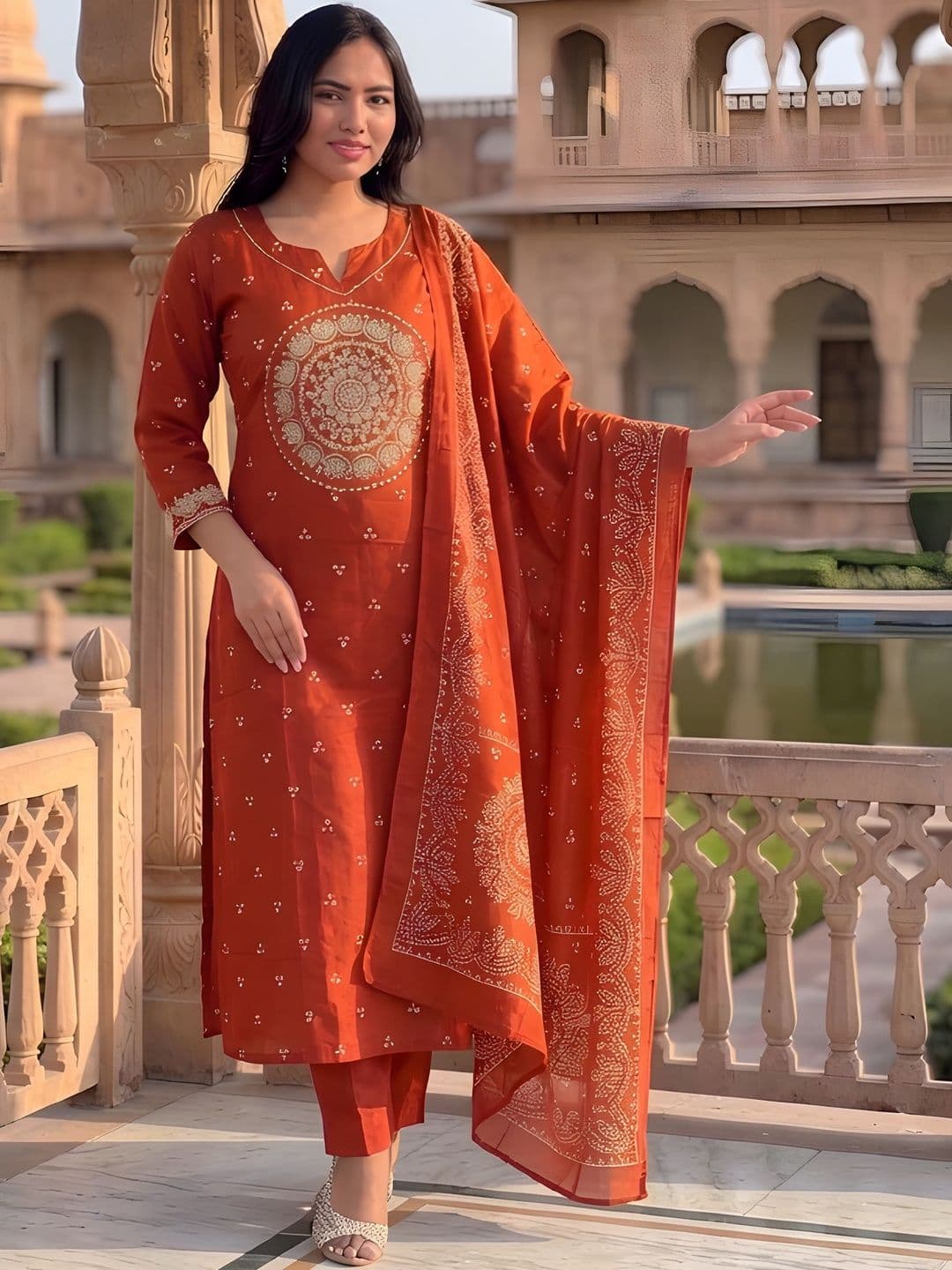 MYRIE Women Ethnic Motifs Printed Regular Kurta with Trousers & With Dupatta - view 1