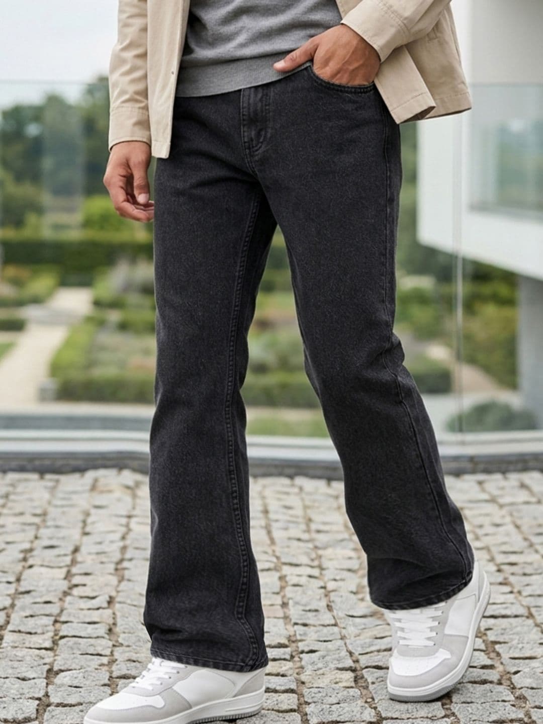 Urbano Fashion Men Washed Black Mid Rise Light Fade Stretchable Bootcut Regular Fit Jeans - view 1