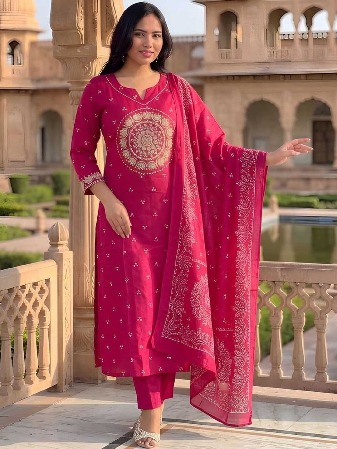 MYRIE Women Ethnic Motifs Embroidered Regular Thread Work Kurta with Trousers & With Dupatta - view 1