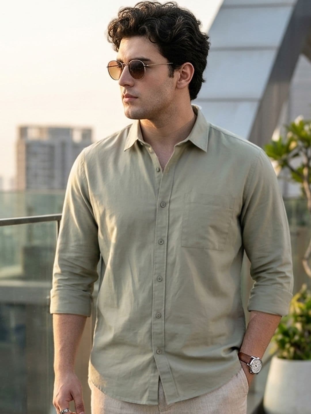 Urbano Fashion Men Spread Collar Solid Cotton Casual Shirt - view 1
