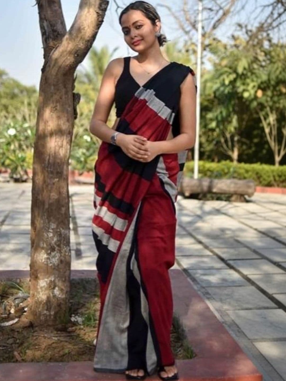 all about you Striped Pure Cotton Handloom Khadi Saree - view 1