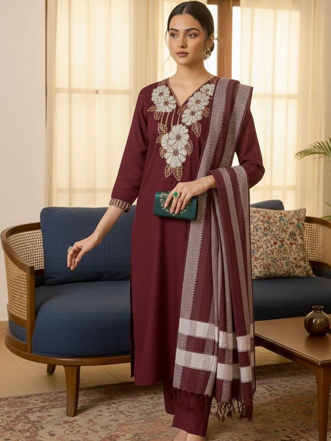 BILANZA Women Floral Embroidered Regular Thread Work Kurta with Trousers & With Dupatta - view 1