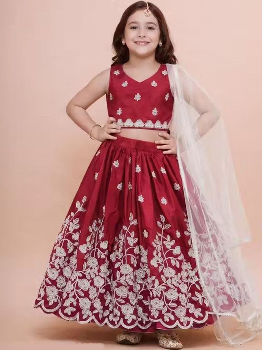 DRISHIV ENTERPRISE Girls Embroidered Tie and Dye Ready to Wear Lehenga & Blouse With Dupatta - view 1