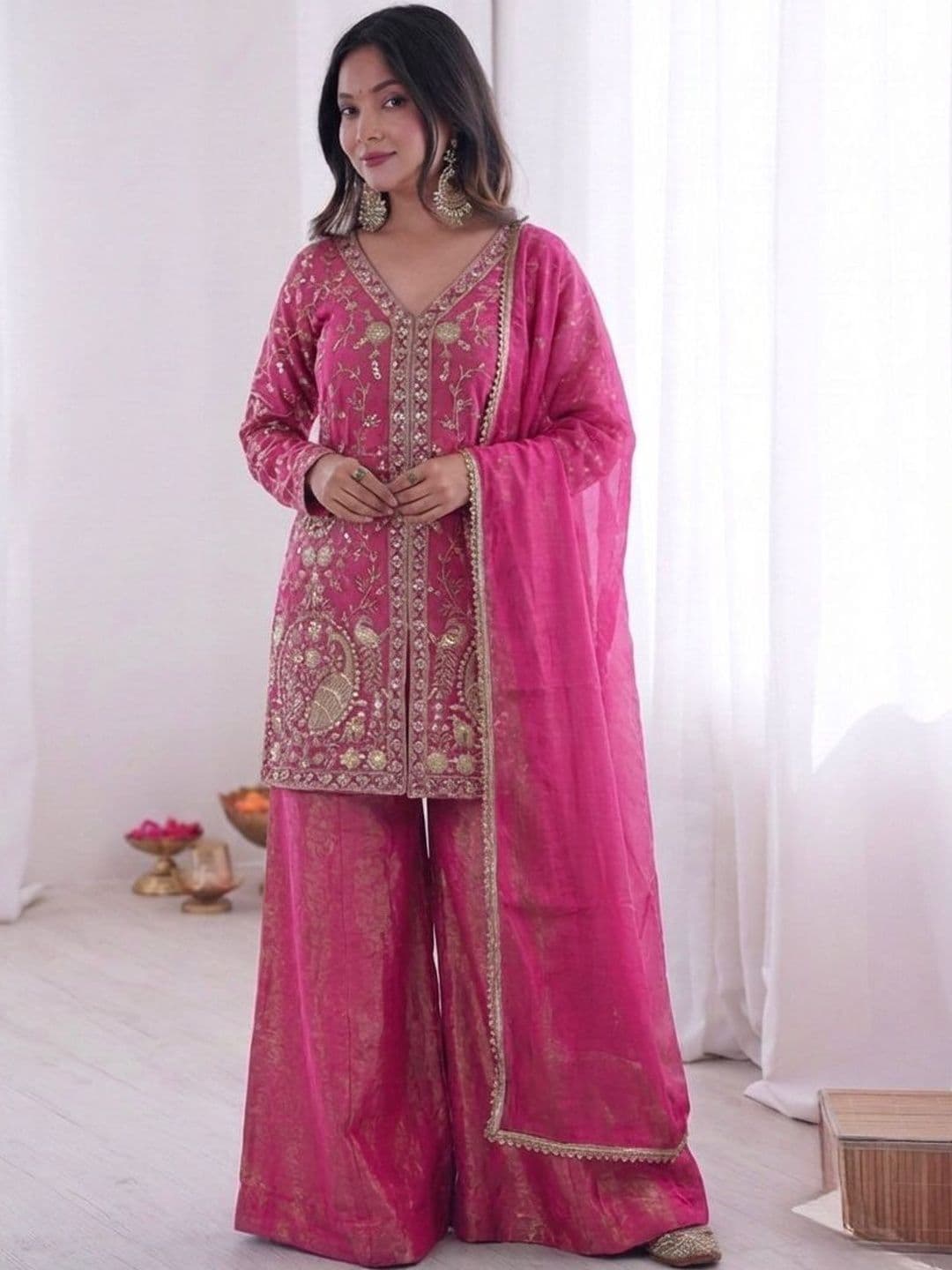 MAHI CREATION Women Embroidered Regular Kurta with Palazzos & With Dupatta - view 1