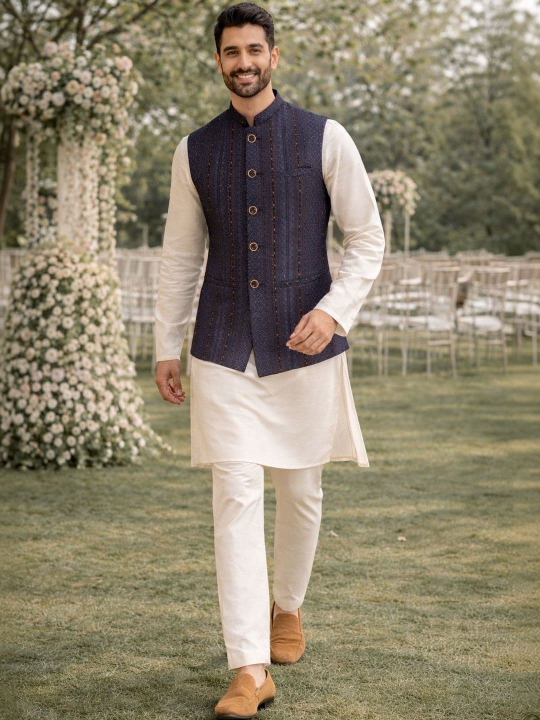 House of Pataudi Woven Design Woven Nehru Jackets - view 1