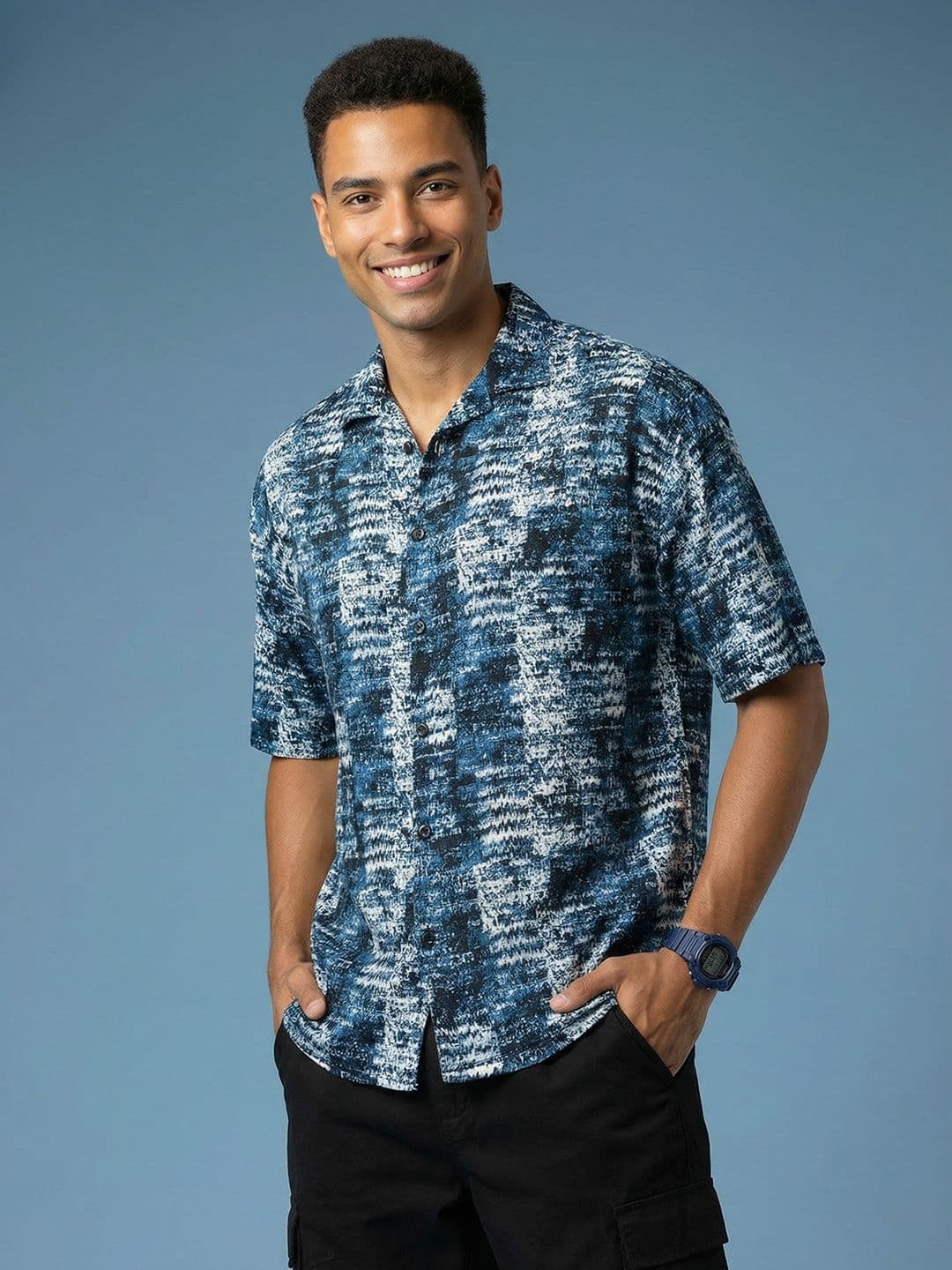 HERE&NOW Relaxed Fit Printed Drop-Shoulder Sleeves Pure Cotton Casual Shirt - view 1