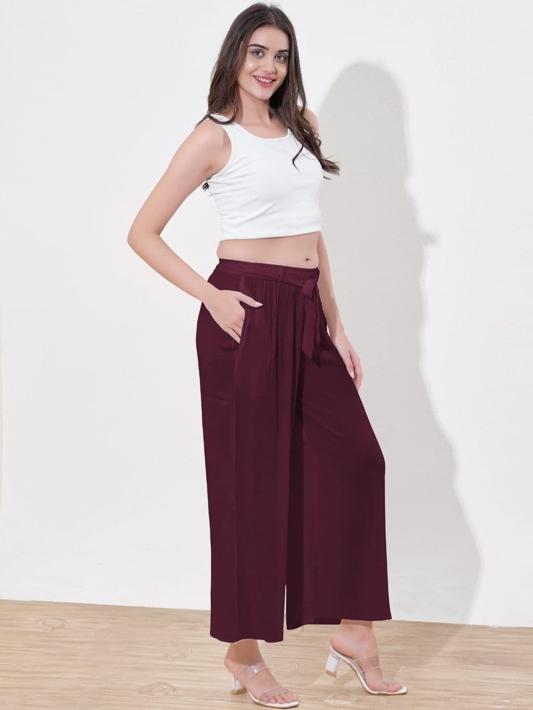 A and H Women Handloom Crepe Blend Palazzos - view 1