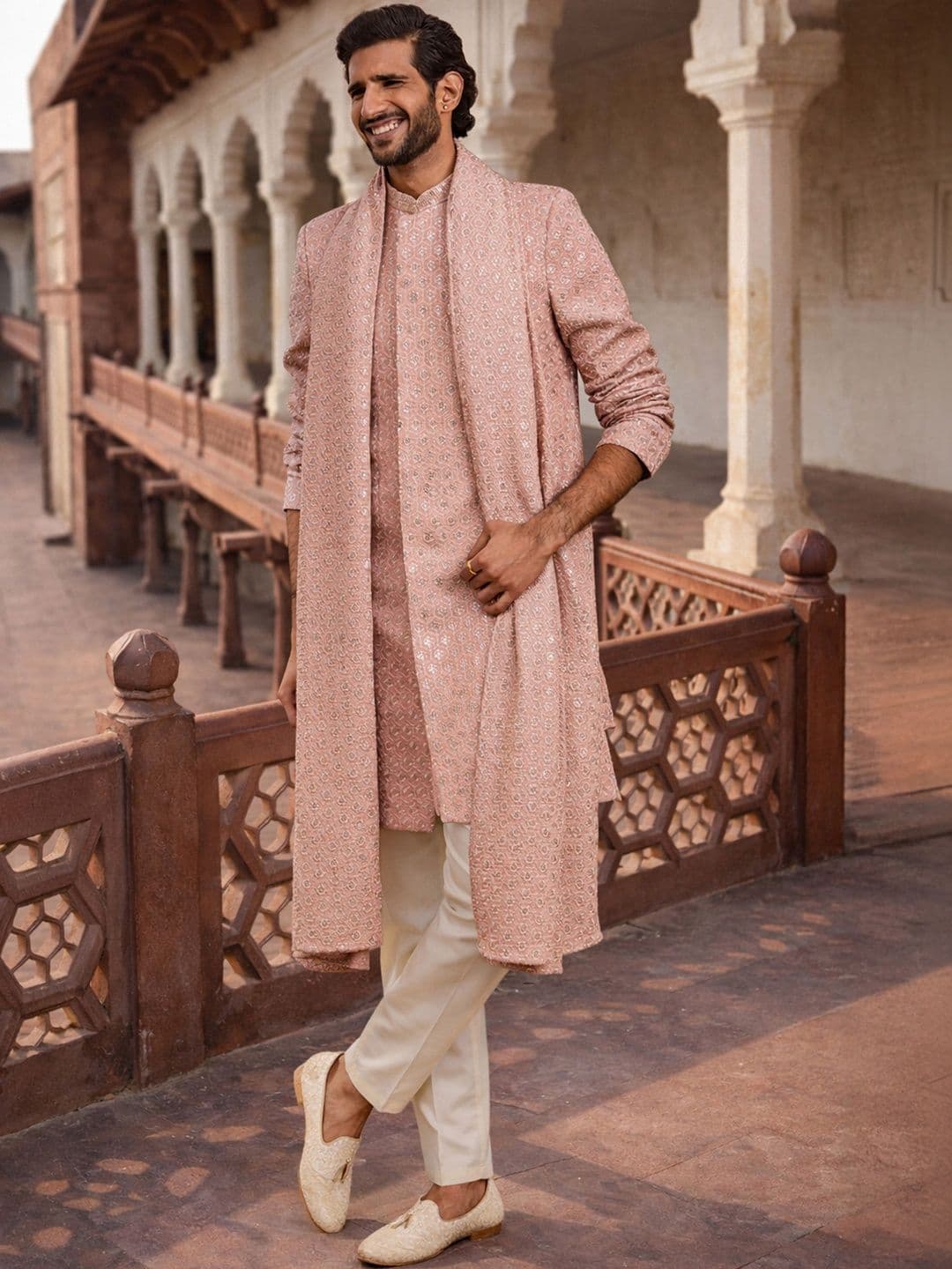 VASTRAMAY Embroidered Mandarin Collared Sherwani