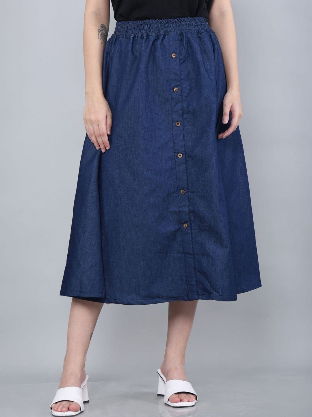 Codaisy Women Denim Washed Midi A-Line Skirt - view 1