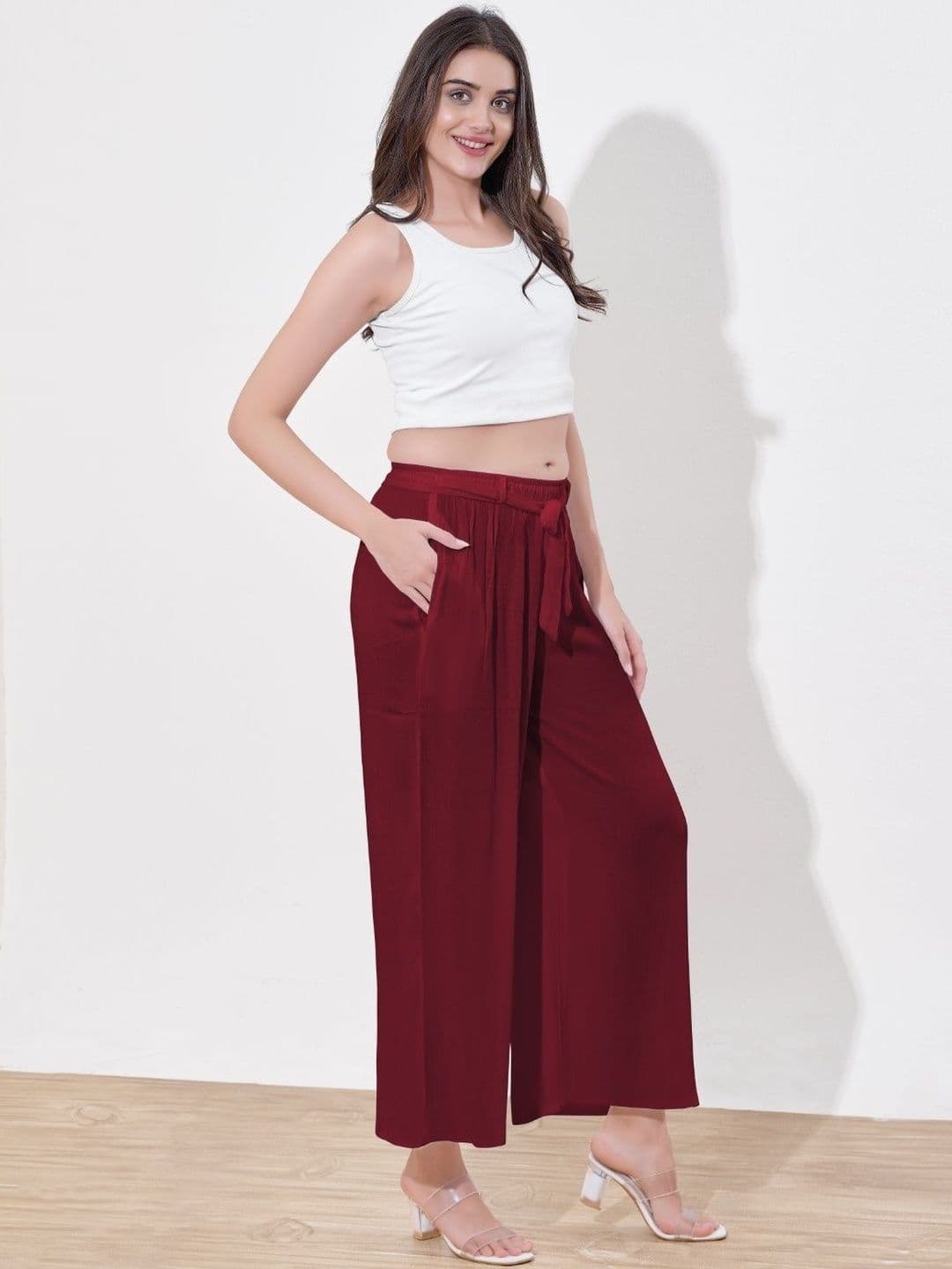 A and H Women Handloom Crepe Blend Palazzos - view 1