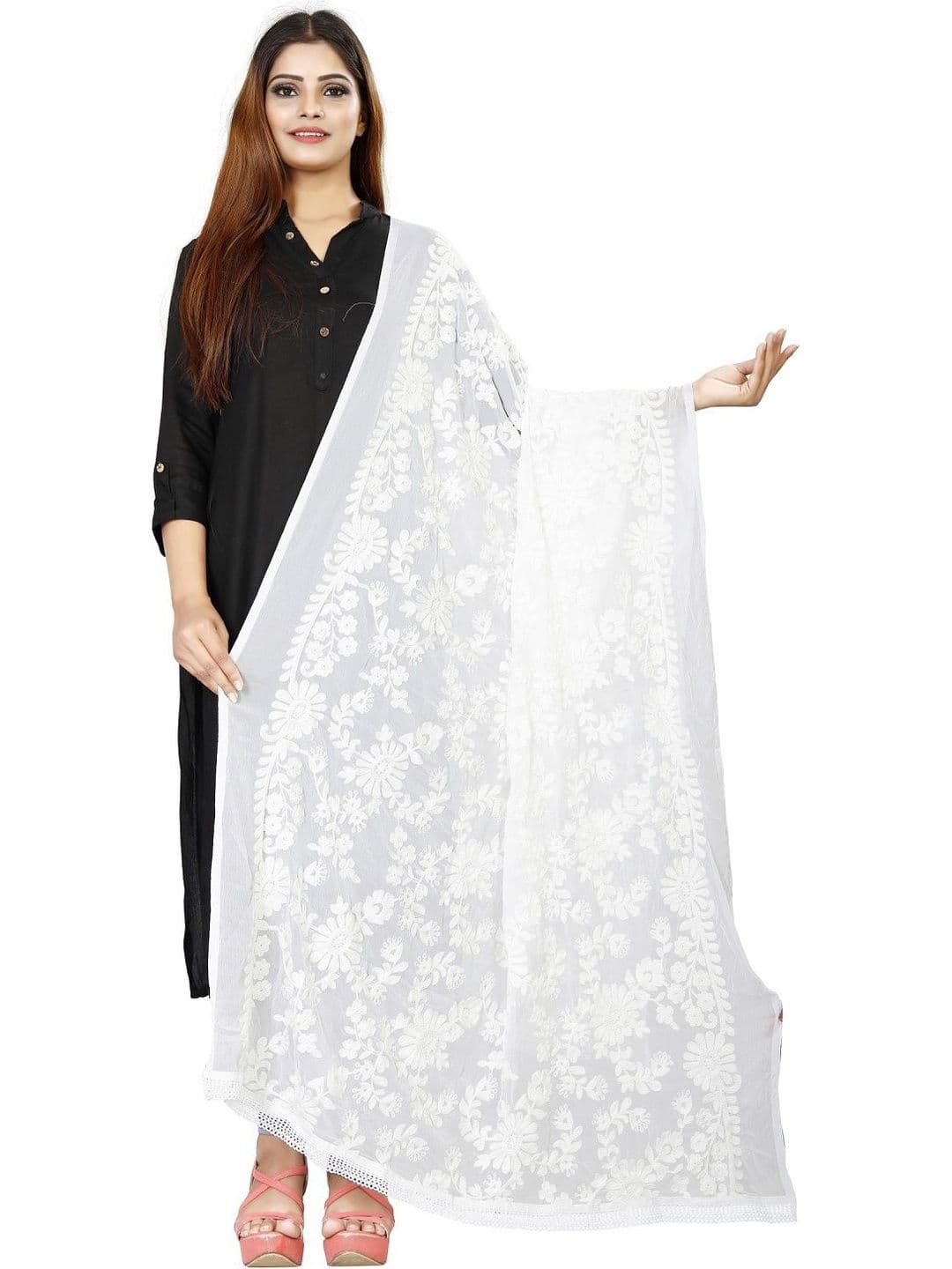 Avni N Anvi Embroidered Dupatta with Chikankari - view 1