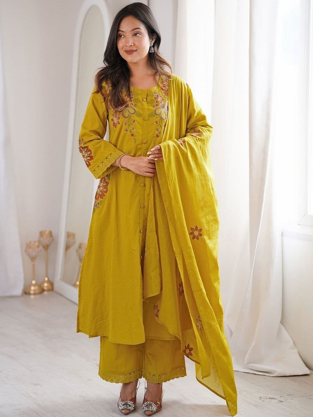 SKYLEE Women Printed Regular Kurta with Palazzos & With Dupatta - view 1