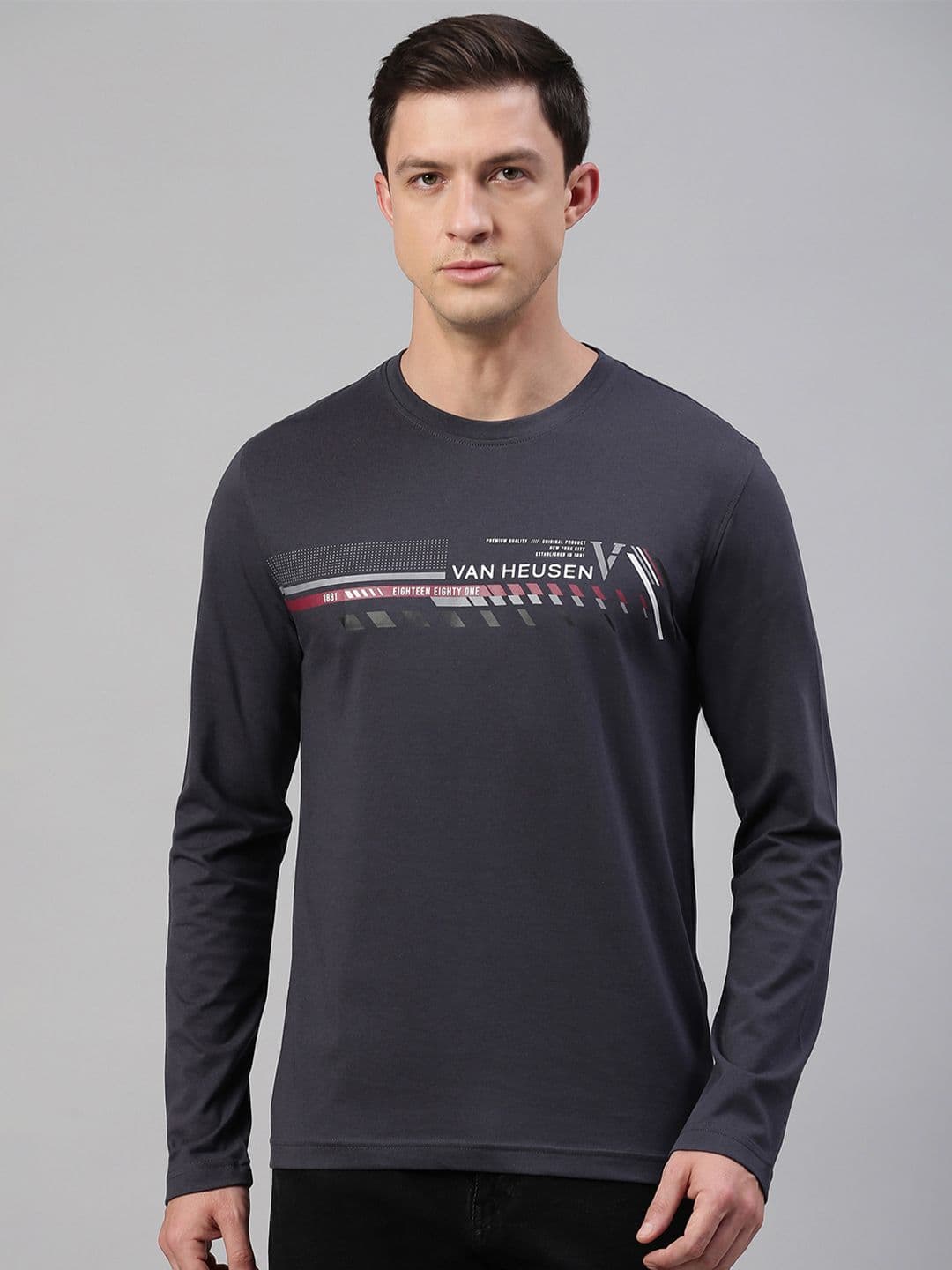 Van Heusen Innerwear Typography Printed Round Neck Long Sleeves Cotton Lounge Tshirt - view 1