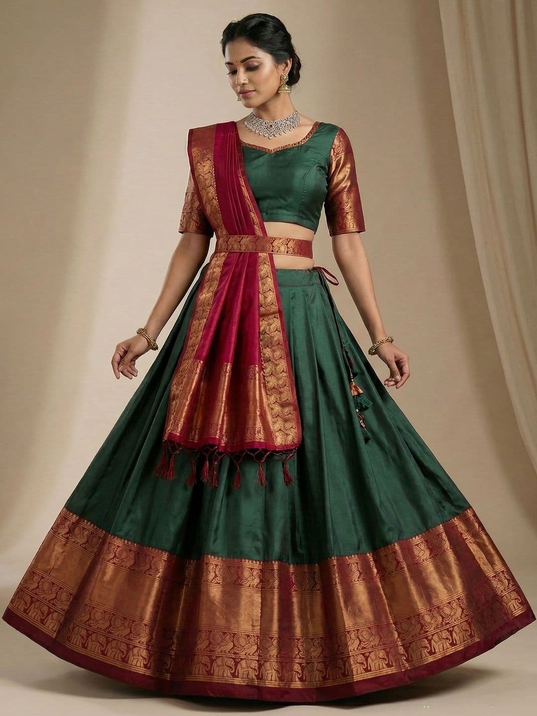 SHAVIDR ENTERPRISE Block Print Ready to Wear Lehenga & Unstitched Blouse With Dupatta - view 1