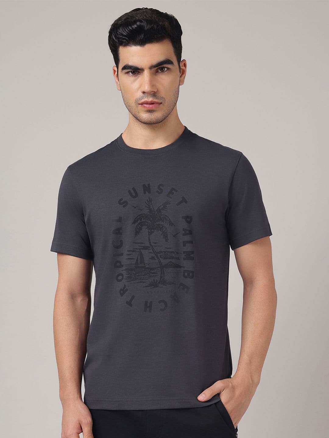 Van Heusen Innerwear Men Round Neck Minimal Graphic Print Lounge T-Shirt - view 1