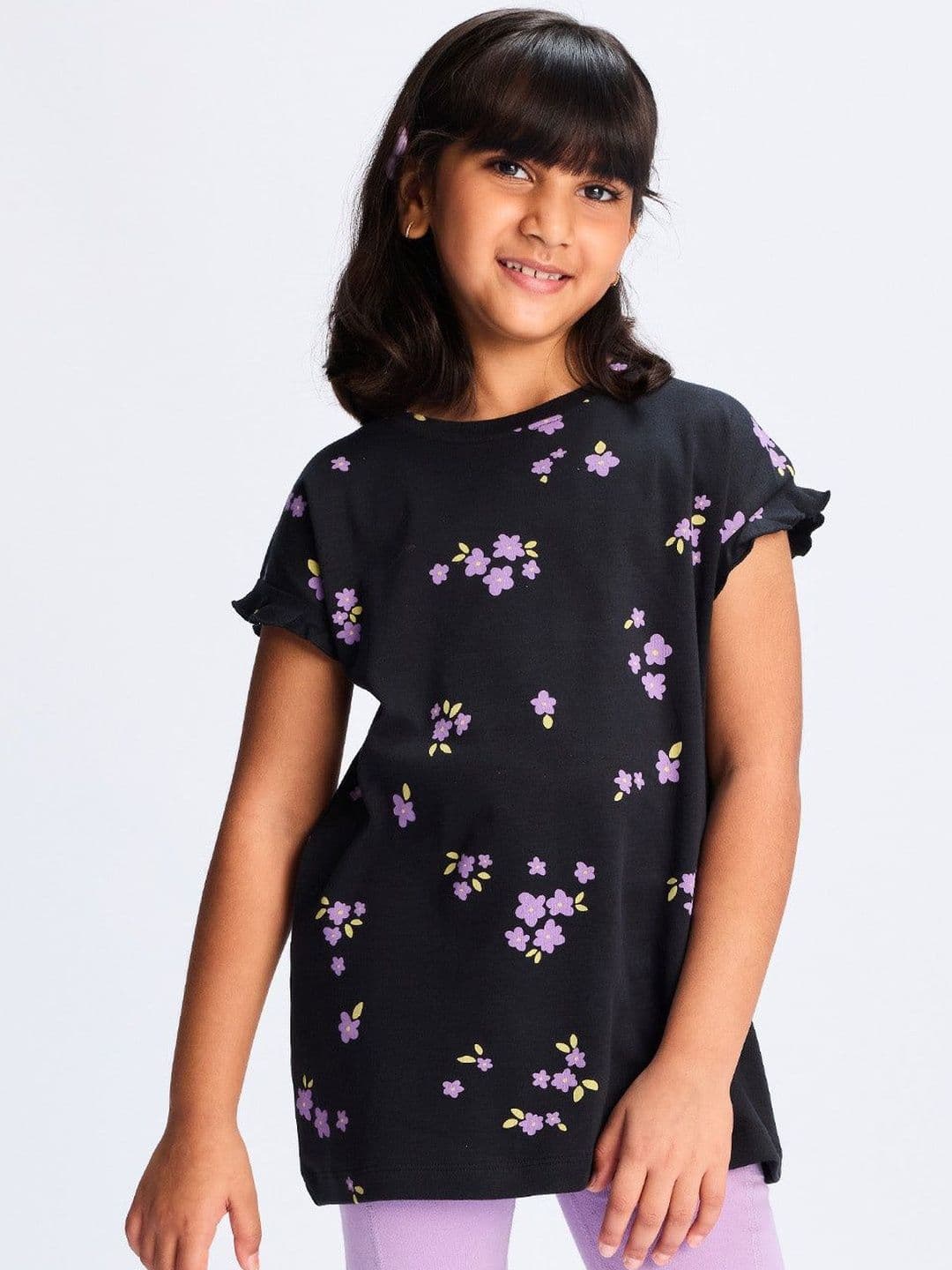Dotokids Girls Cotton Long Top with Frilled Sleeves - view 1