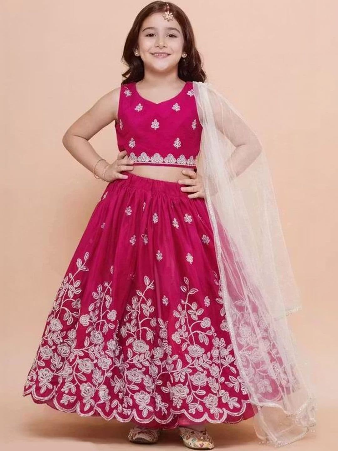 DRISHIV ENTERPRISE Girls Embroidered Tie and Dye Ready to Wear Lehenga & Blouse With Dupatta - view 1