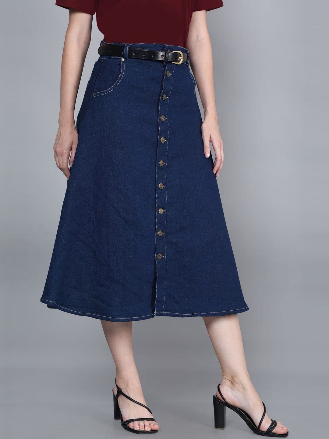 Codaisy Women Denim Washed Knee Length A-Line Skirt - view 1