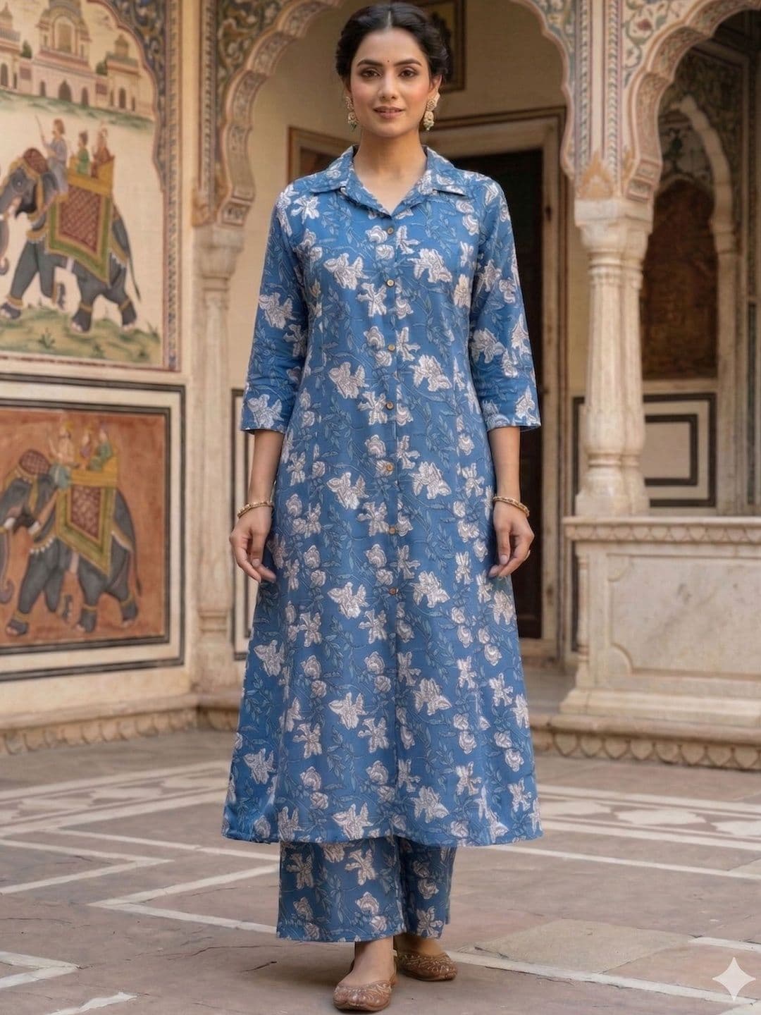 KALINI Women Floral Printed Regular Pure Cotton Kurta with Palazzos - view 1