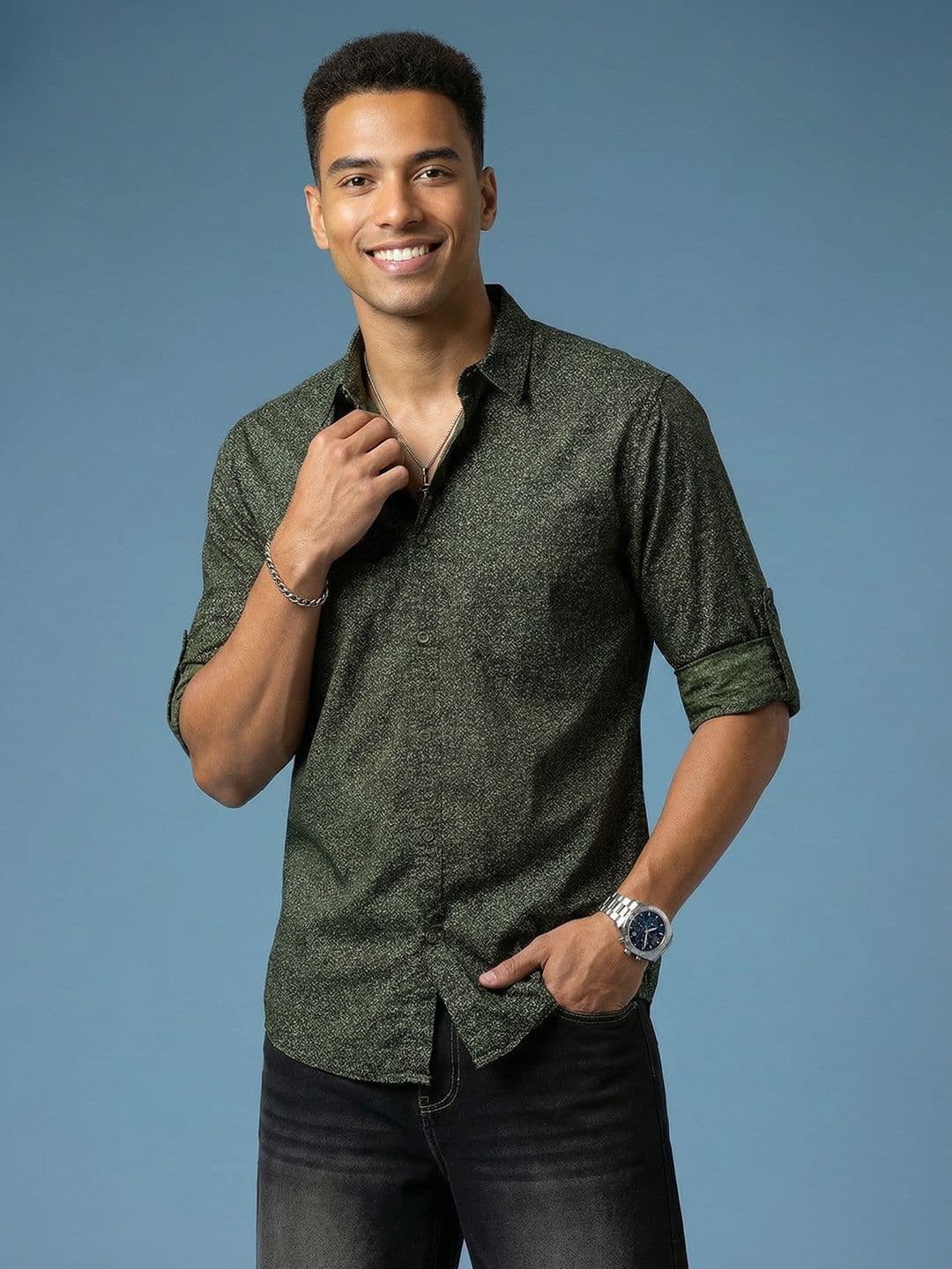 HERE&NOW Pocket Detail Roll Up Sleeves Printed Casual Shirt - view 1