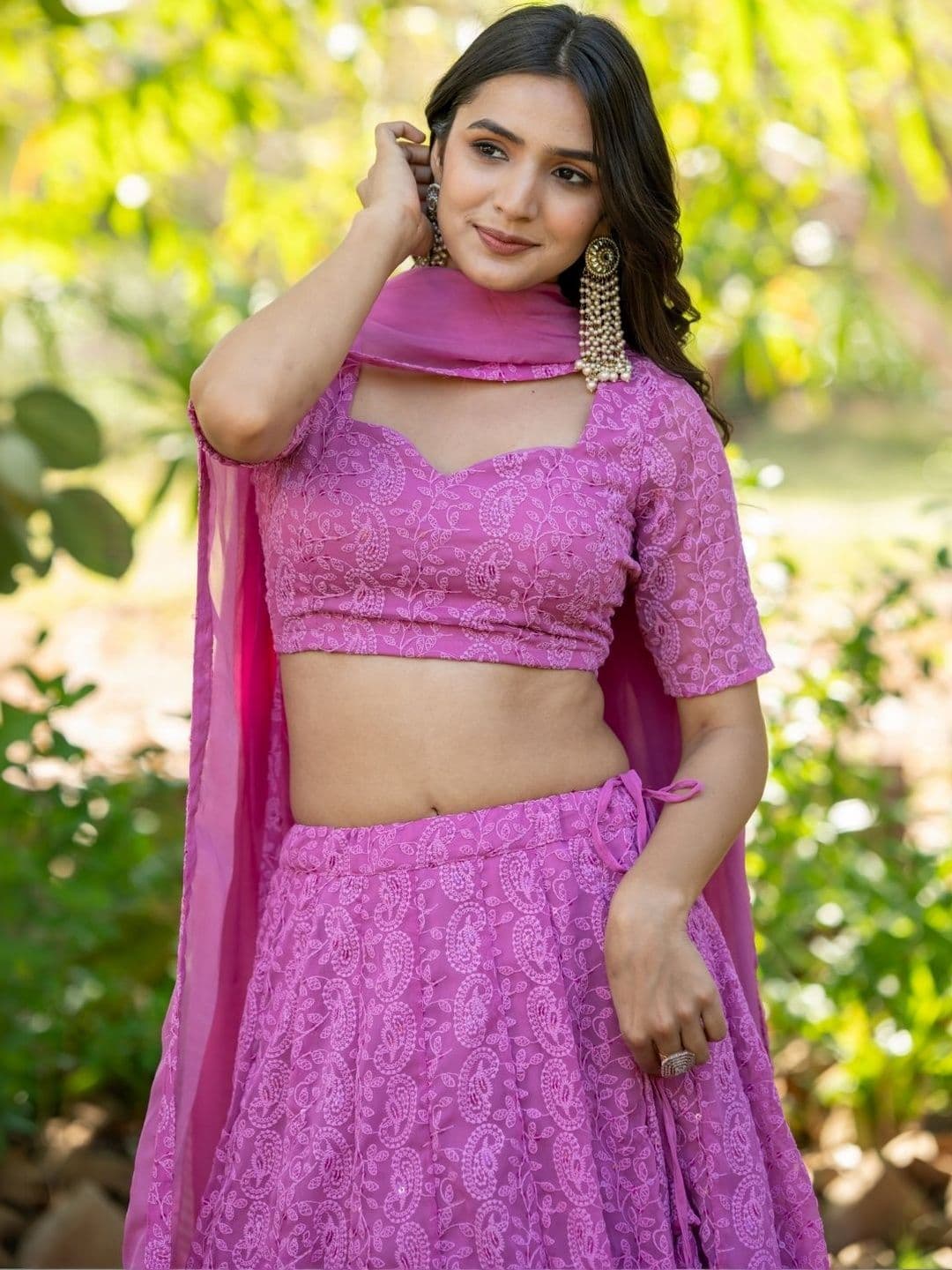 HOUSE OF JAMOTI Pink Embellished Ready to Wear Lehenga & Blouse With Dupatta - view 1