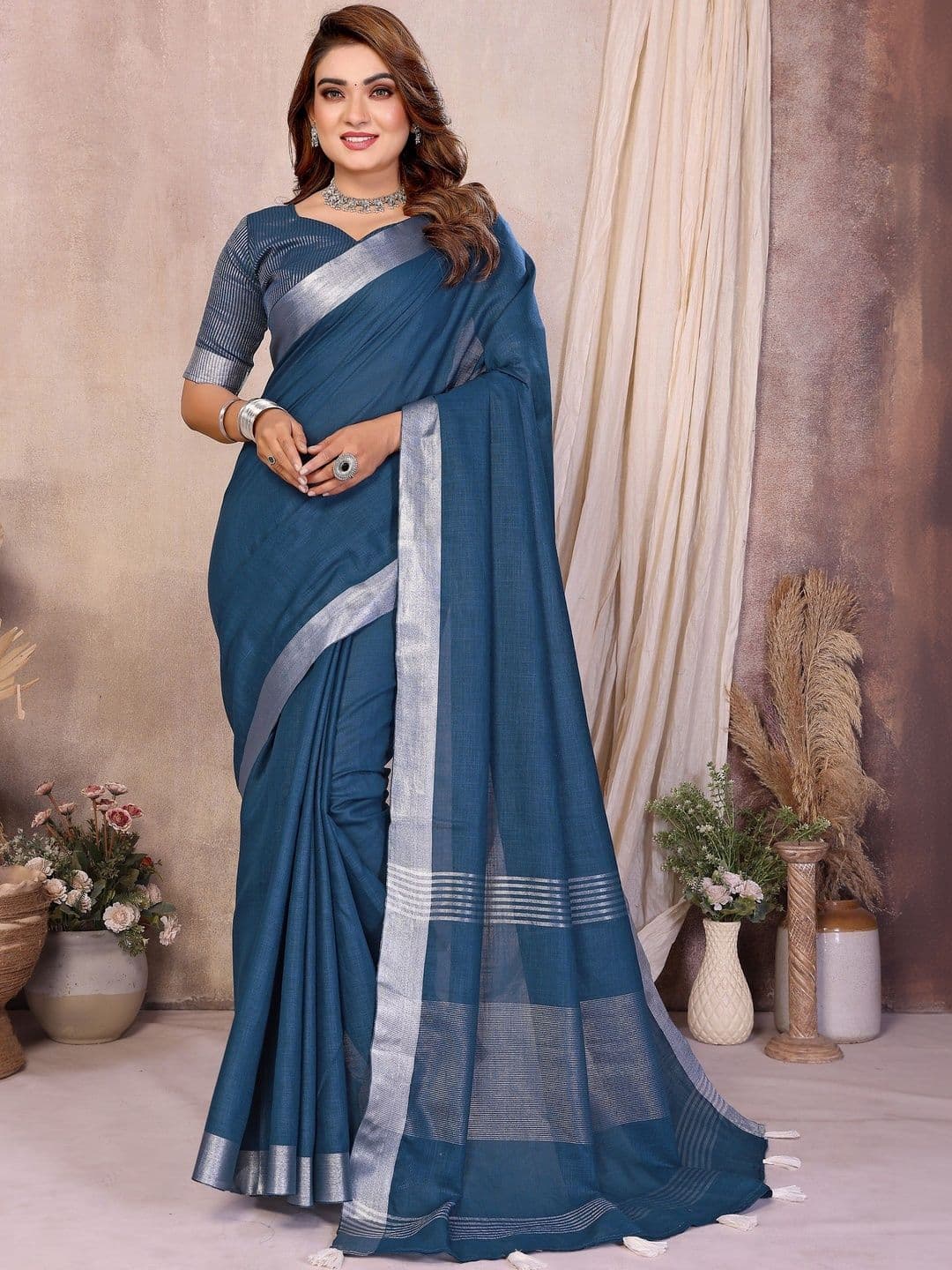 Mitera Zari Linen Blend Designer Saree - view 1