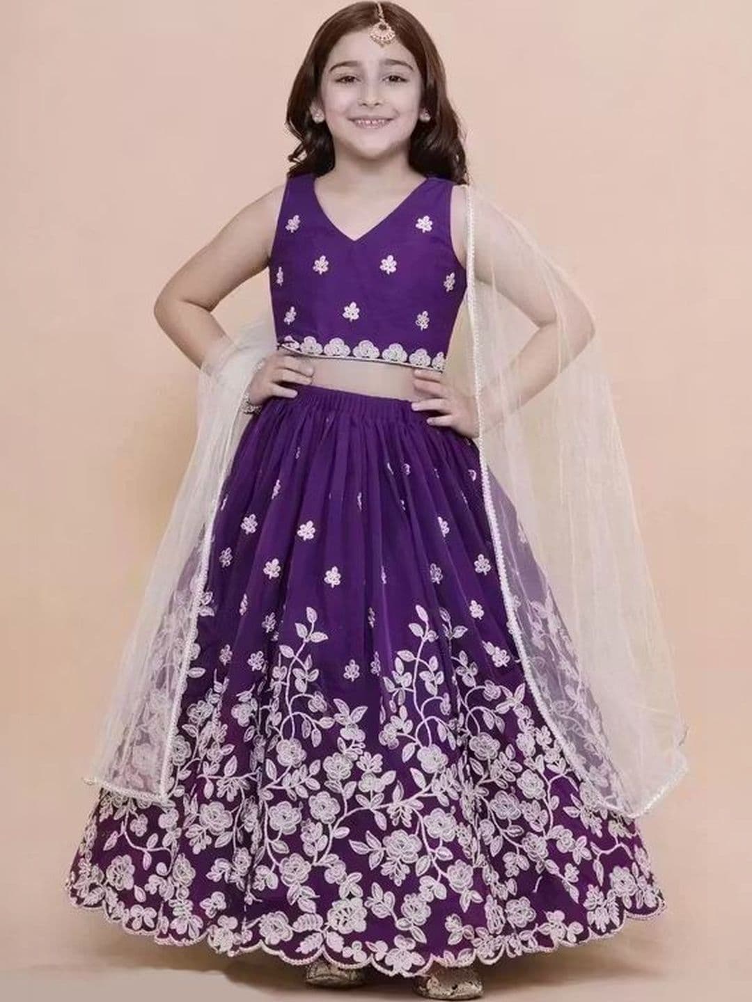 DRISHIV ENTERPRISE Girls Embroidered Tie and Dye Ready to Wear Lehenga & Blouse With Dupatta - view 1