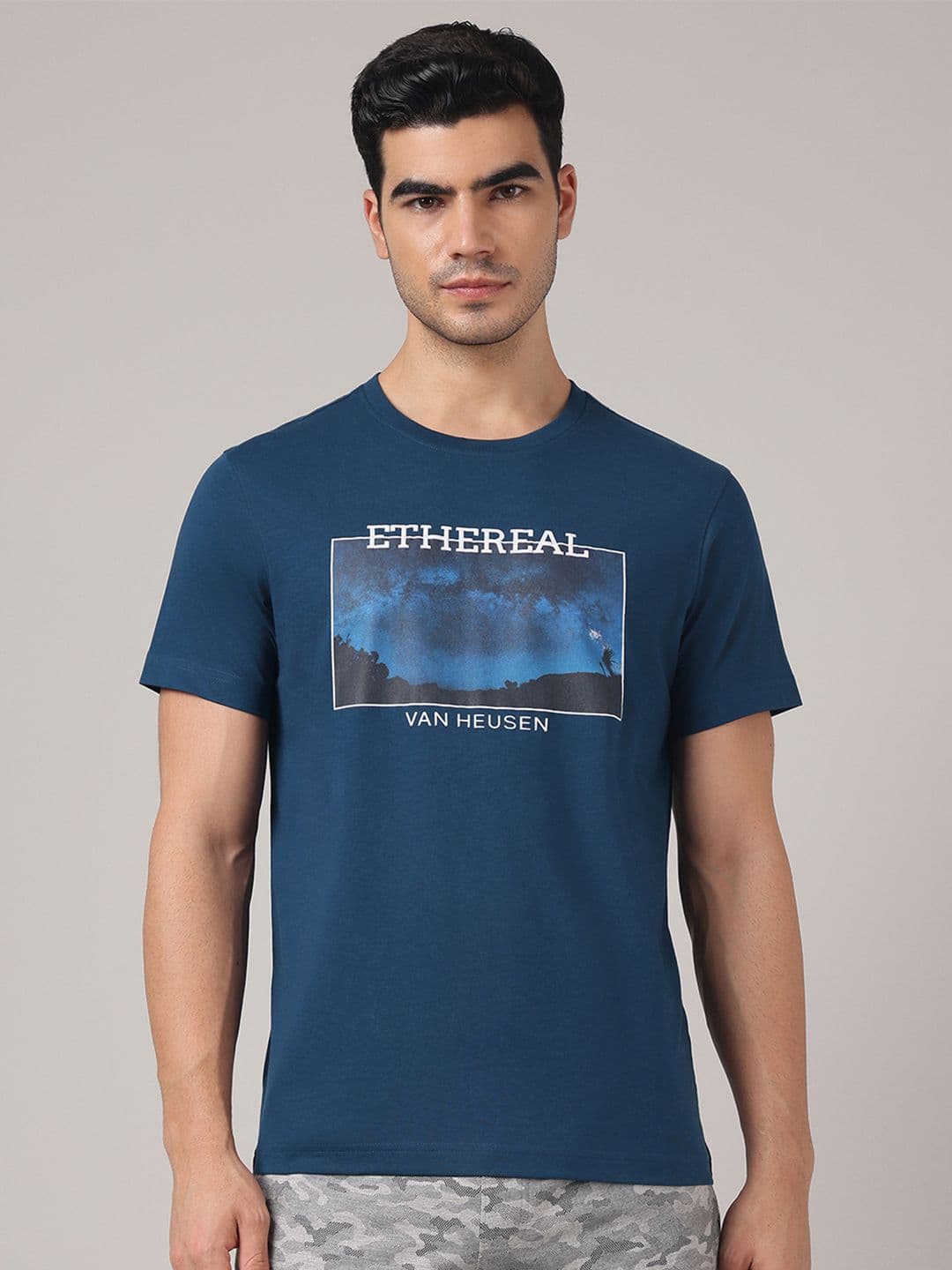Van Heusen Innerwear Men Round Neck Minimal Graphic Print Lounge Tshirt - view 1