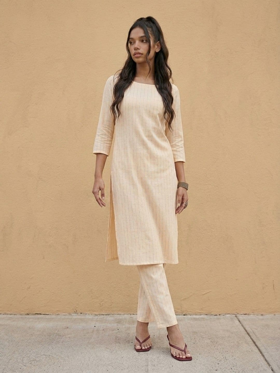 fusion by glitchez Metallic Striped Kurta with Trousers - view 1
