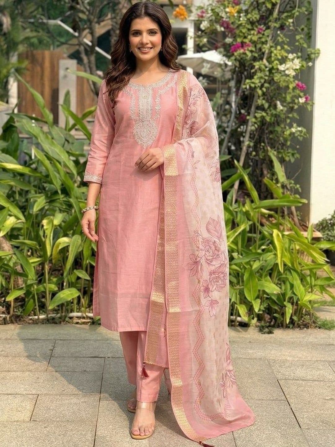 Kalista Women Ethnic Motifs Embroidered Kurta with Trousers & With Dupatta - view 1