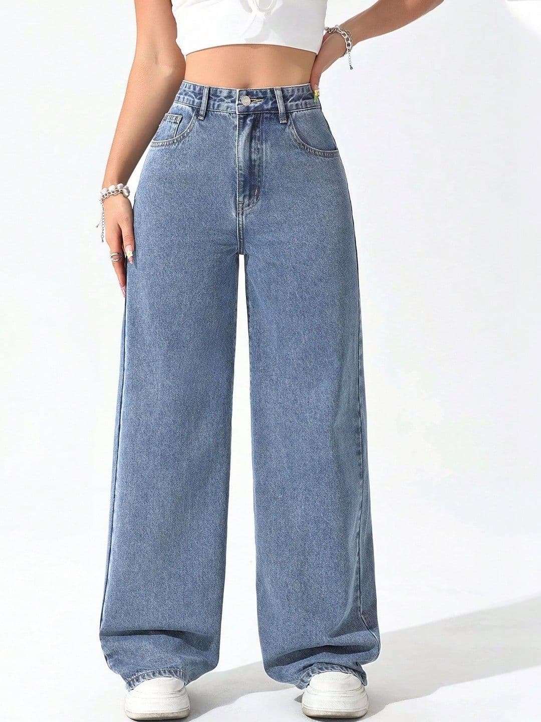 QEBOO Women Comfort Straight Fit High-Rise Acid Wash Stretchable Jeans - view 1