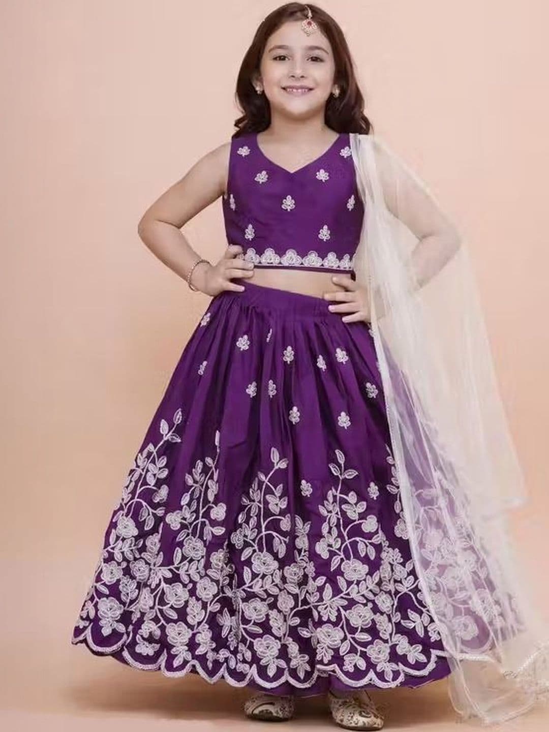DRISHIV ENTERPRISE Girls Embroidered Tie and Dye Ready to Wear Lehenga & Blouse With Dupatta - view 1
