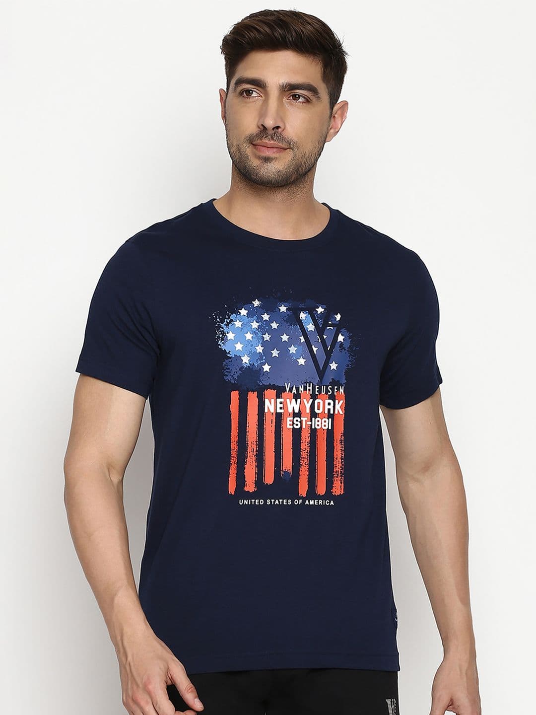 Van Heusen Innerwear Athleisure Chest Print Crew Neck Short Sleeve Slim Fit Lounge Tshirt - view 1