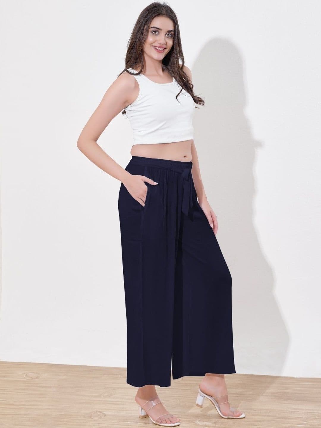 A and H Women Handloom Crepe Blend Palazzos - view 1