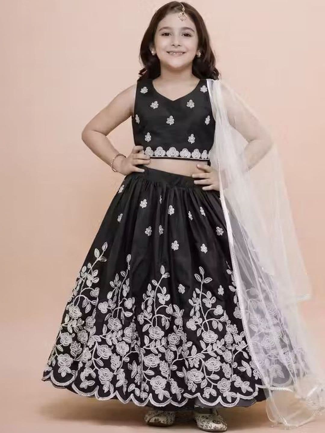 DRISHIV ENTERPRISE Girls Embroidered Tie and Dye Ready to Wear Lehenga & Blouse With Dupatta - view 1
