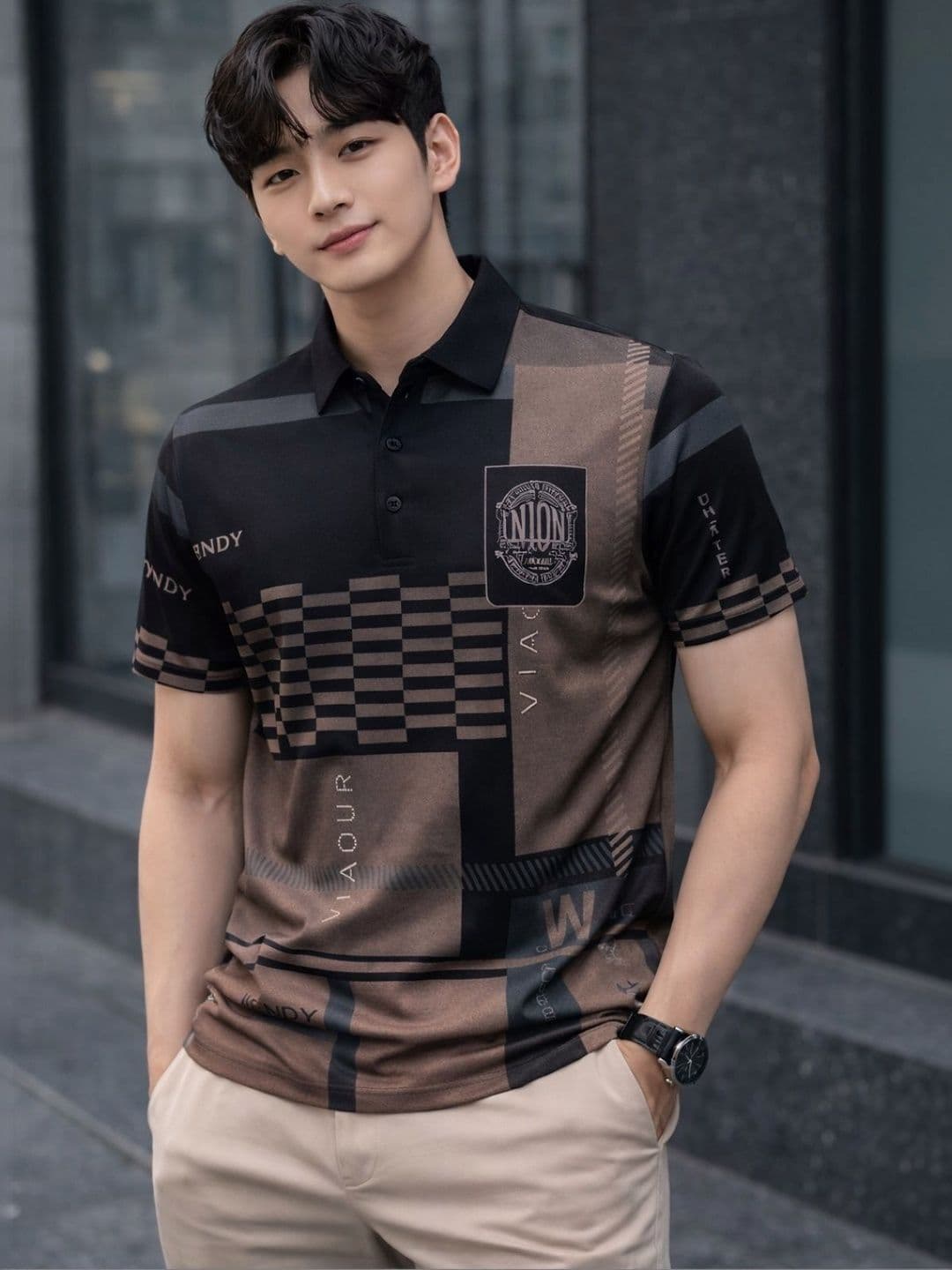 TAZO Men Printed Polo Collar T-shirt - view 1