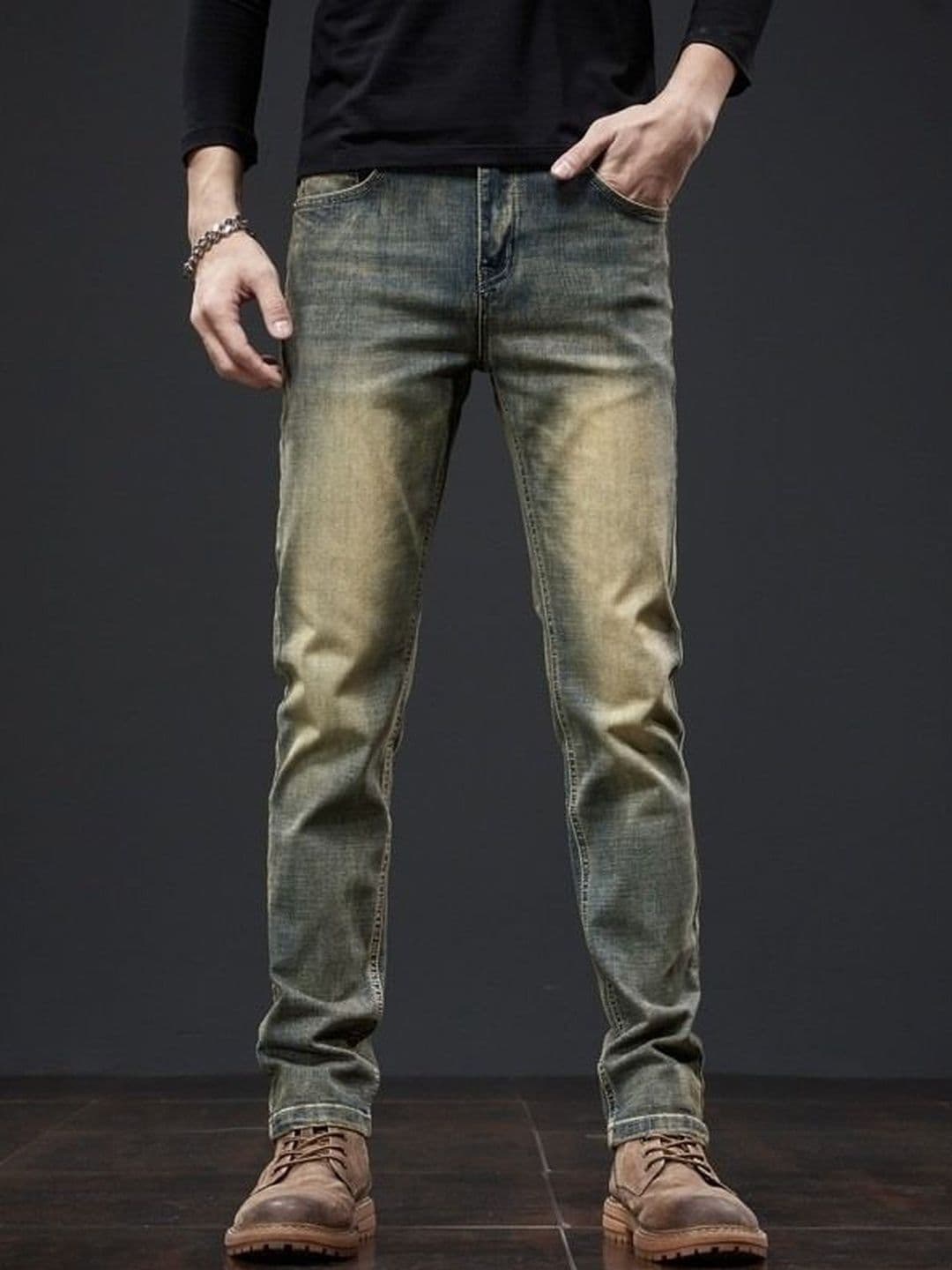 ANDREW HILL Men Slim Fit Mid-Rise Heavy Fade Stretchable Jeans