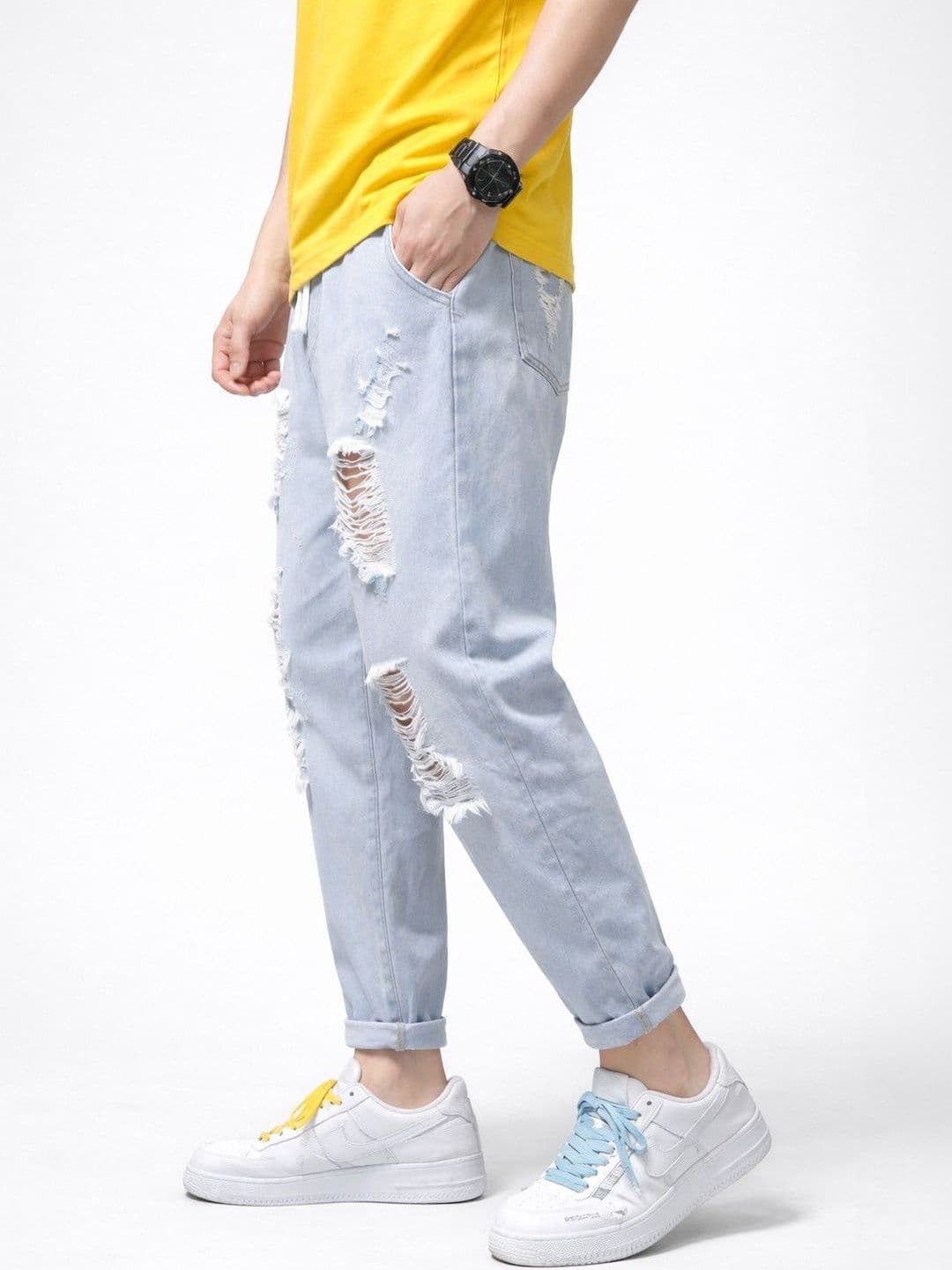 Suo Men Relaxed Fit Mid-Rise Highly Distressed Light Fade Jeans - view 1