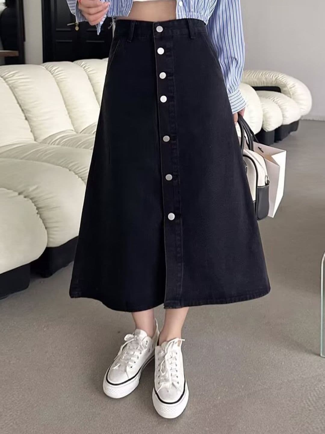 Suo Women Cotton Maxi A-Line Skirt - view 1